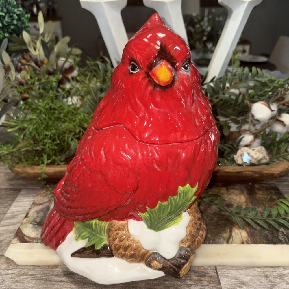 Mercuries Red Cardinal Cookie Jar 2 Piece